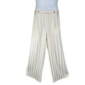 Marc New York Andrew Marc Womens L Sequin Striped Linen Blend Wide Leg Trousers